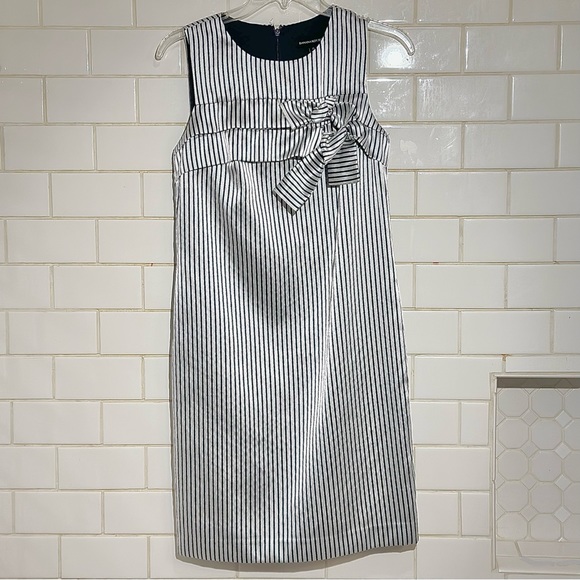 🍓Banana Republic double bow shift dress navy and silver vertical stripe size 0 - Picture 9 of 12